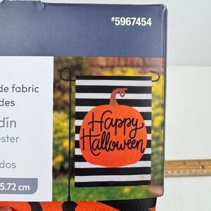 Style Selections Small Garden Flag Happy Halloween Black White Stripes 12.5x18